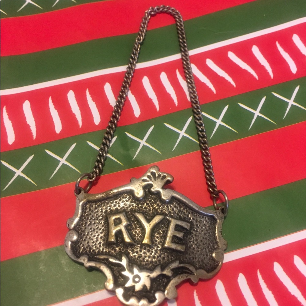 Silver Rye Decanter Label Tag- Vintage